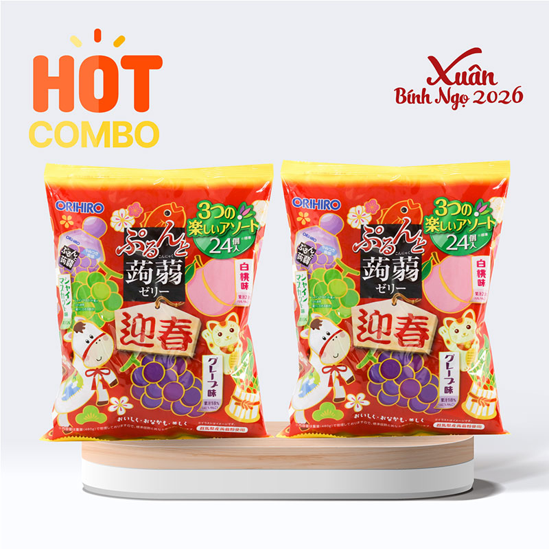 Combo siêu tiết kiệm 2 túi Thạch trái cây Nhật Bản Orihiro 3 vị 480g (24 cái)