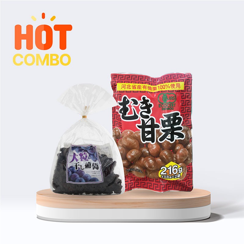 Combo siêu tiết kiệm Nho khô 270g và Hạt dẻ Organic 216g (108g x 2 gói)