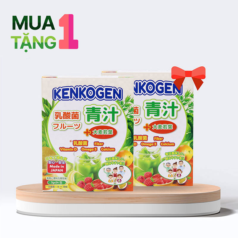 Combo siêu hời mua 1 tặng 1  TPBS: Bột mầm lúa mạch non Nhật Bản Kenkogen trái cây lợi khuẩn, chất xơ, Omega 3 Canxi D 24 gói