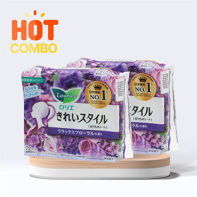 Combo siêu tiết kiệm 2  Băng vệ sinh hàng ngày Nhật Bản siêu mỏng Laurier 14cm 72 miếng Hương hoa thư giãn