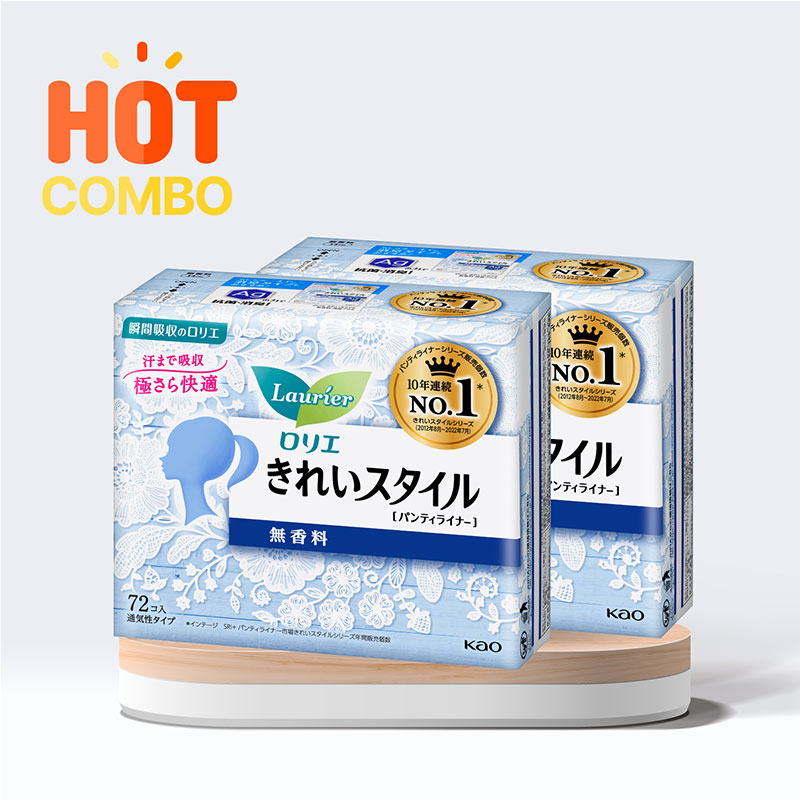 Combo siêu tiết kiệm 2 Băng vệ sinh hàng ngày siêu mỏng Laurier 14cm 72 miếng Không hương