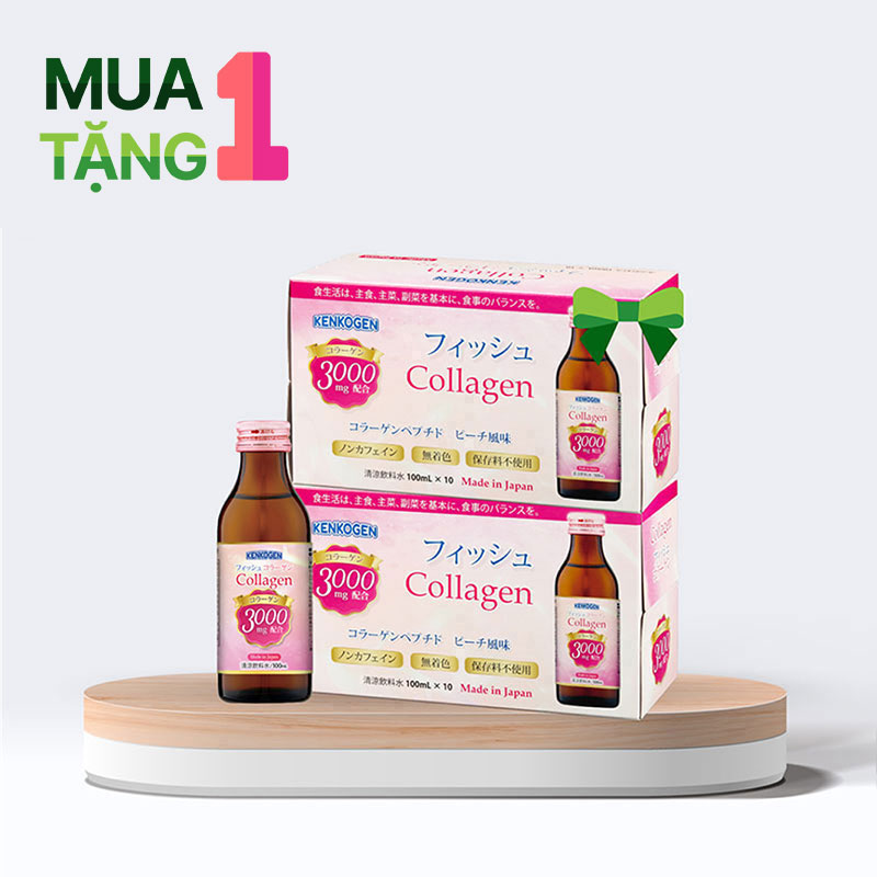 Combo siêu hời mua 1 tặng 1 TPBS: Nước uống Collagen Nhật Bản Kenkogen 100mlx10 chai