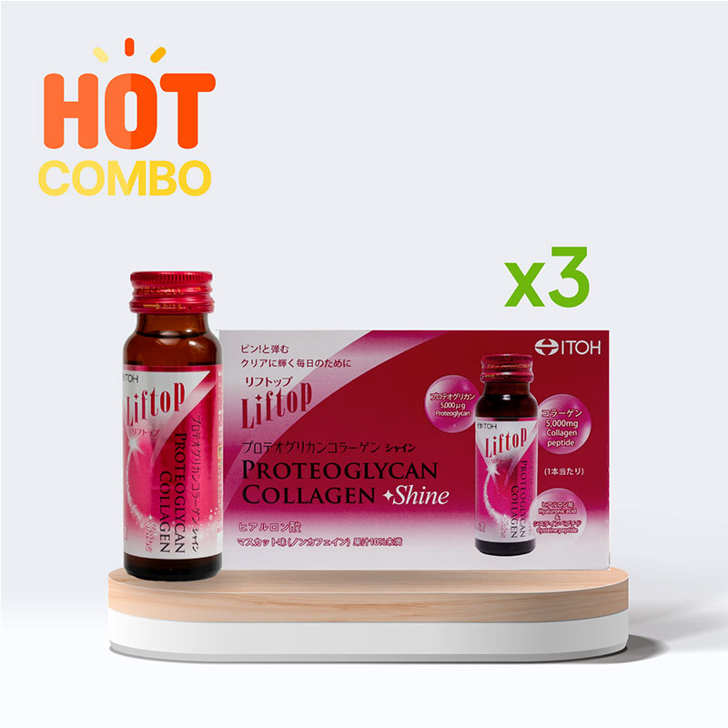 Combo siêu tiết kiệm 3 hộp TPBVSK: Nước uống làm săn chắc da Liftop proteoglycan collagen shine 50ml x 10 chai