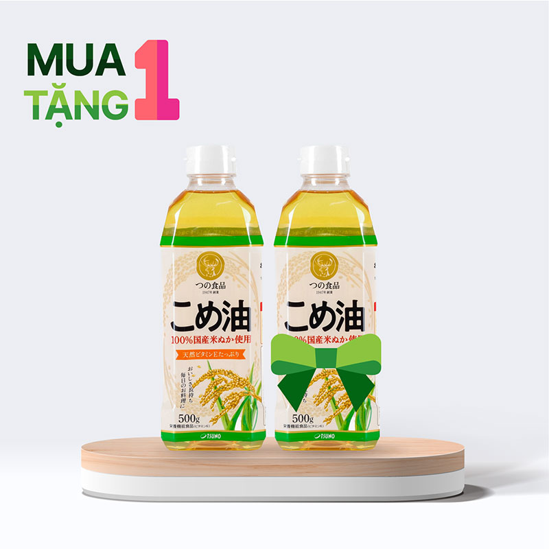 Combo siêu hời mua 1 tặng 1 Dầu gạo Nhật Bản nguyên chất Tsuno 500g (545ml)