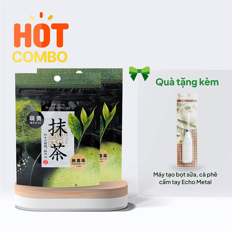 Combo siêu hời mua 2 Bột trà xanh Matcha Premium Kanes 30g tặng Máy tạo bọt sữa, cà phê cầm tay Echo Metal
