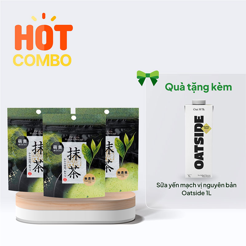 Combo siêu hời mua 3 Bột trà xanh Matcha Premium Kanes 30g tặng 1 TPBS: Sữa yến mạch vị nguyên bản Oatside 1L