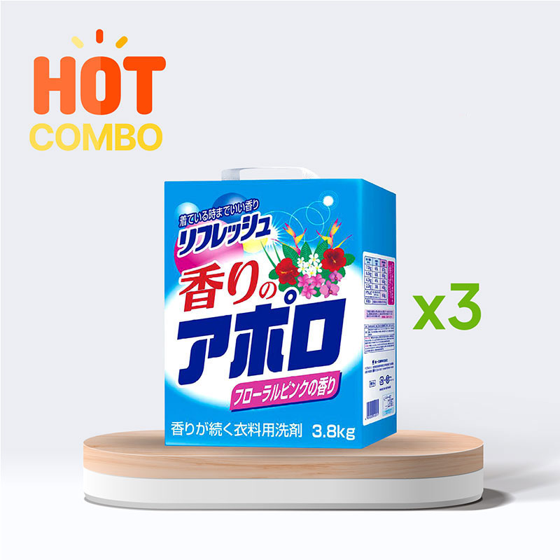 Combo siêu tiết kiệm 1 thùng 3 hộp Bột giặt hương hoa Kaori No Appolo 3.8kg