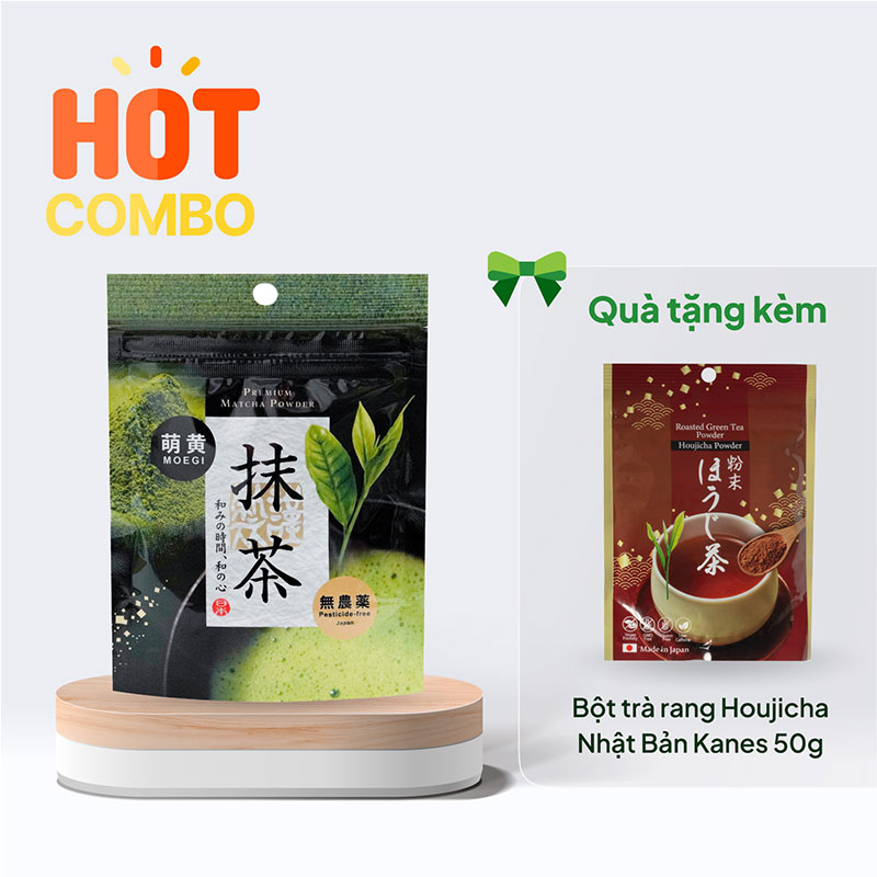 Combo siêu hời mua Bột trà xanh Matcha Premium Kanes 30g tặng Bột trà rang Houjicha Nhật Bản Kanes 50g