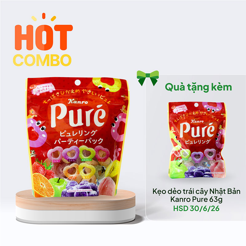 Combo siêu hời mua Kẹo dẻo trái cây Nhật Bản Kanro Pure 156g tặng gói 63g cùng loại (HSD: 30/6/26)