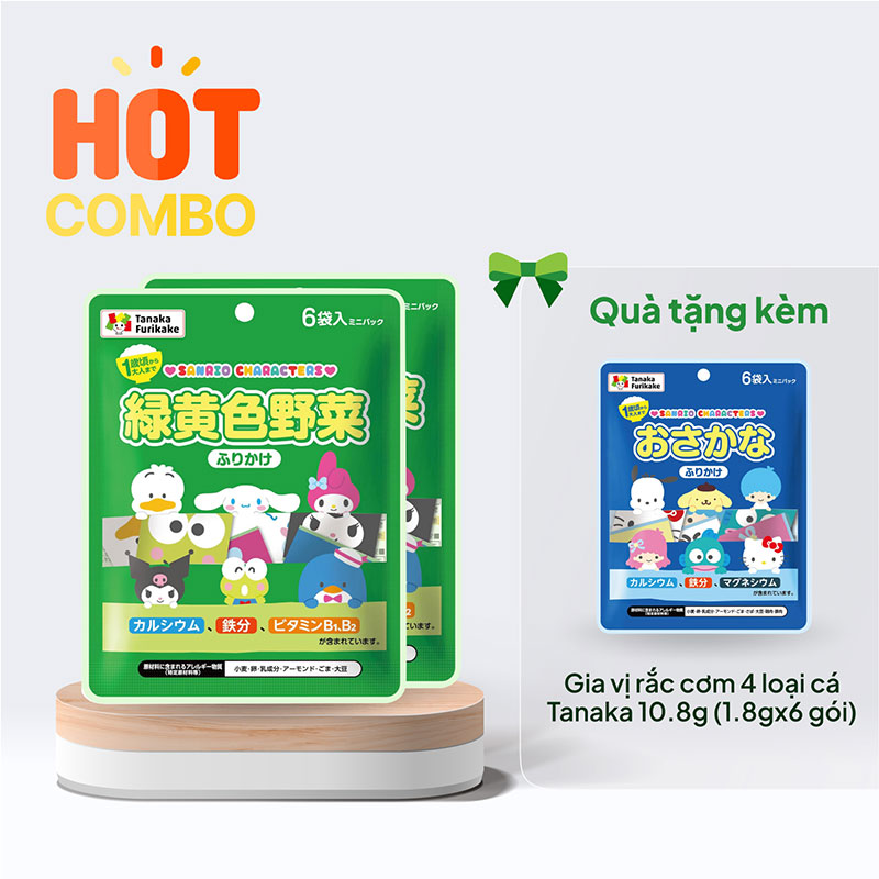 Combo siêu hời mua 2 Gia vị rắc cơm 7 loại rau củ Tanaka (1.8gx6 gói) tặng 1 Gia vị rắc cơm 4 loại cá Tanaka (1.8gx6 gói)