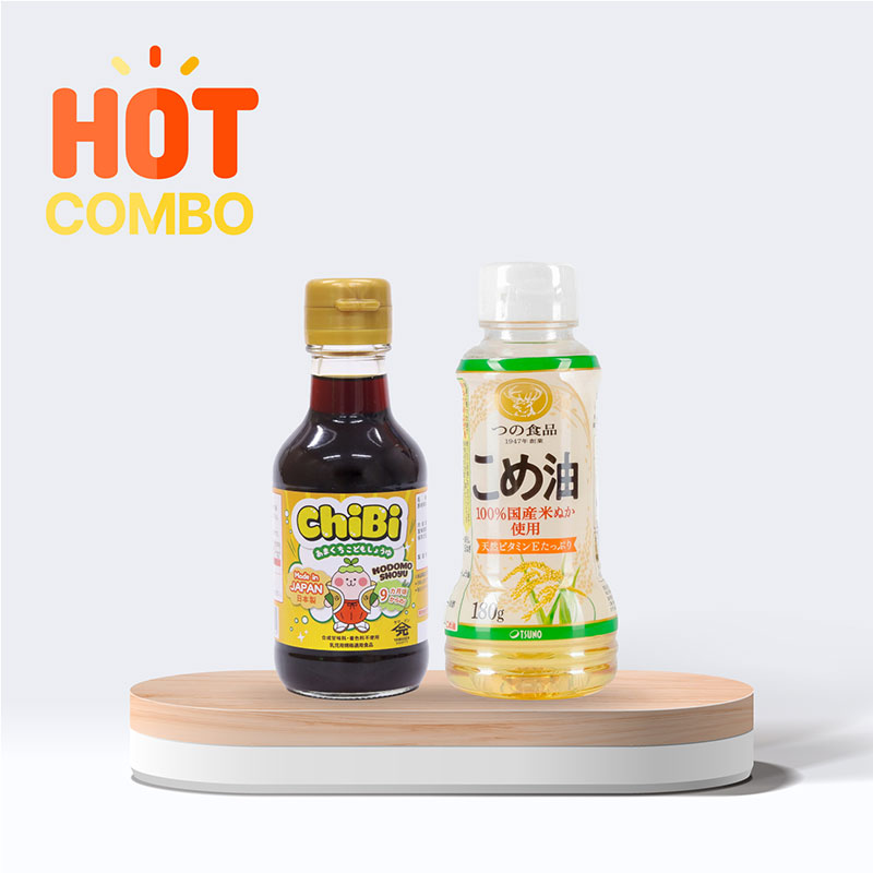 Combo siêu tiết kiệm Nước tương Chibi Nhật Bản cho bé 150ml và Dầu gạo Nhật Bản nguyên chất Tsuno 180g (196ml)