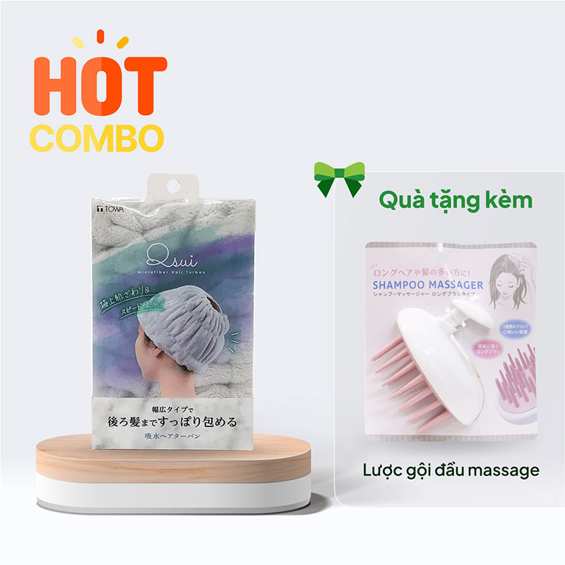 Combo siêu hời mua 1 Khăn ủ tóc nhanh khô  Free size tặng 1 Lược gội đầu massage