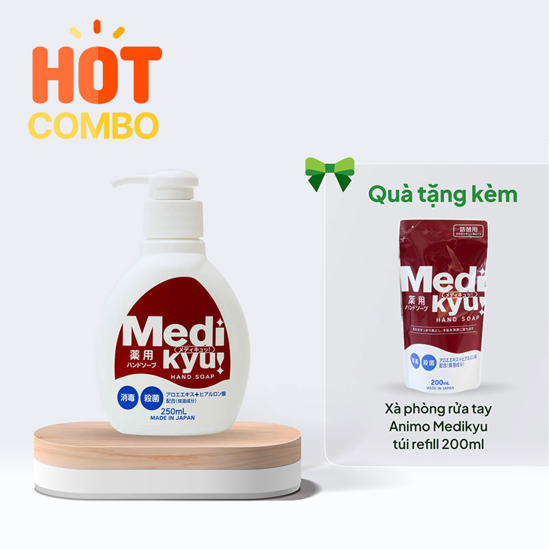 Combo siêu hời mua Xà phòng rửa tay Animo Medikyu 250ml tặng túi refill 200ml
