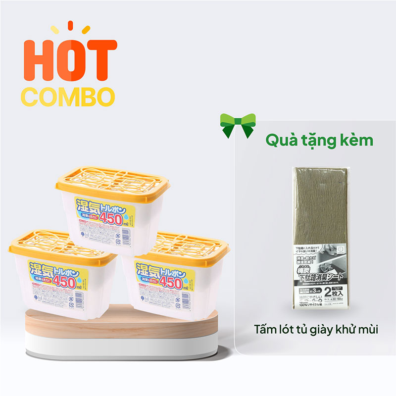 Combo siêu tiết kiệm 3 Chất hút ẩm khử mùi chống mốc Kokubo 450ml tặng tấm lót tủ giày khử mùi
