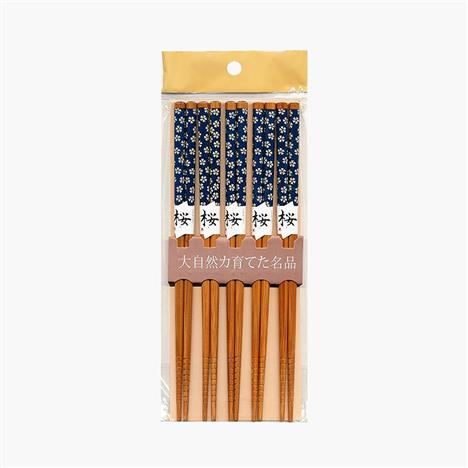 Đũa tre họa tiết Nhật chống trượt Living 22.5cm (5 đôi) Hoa xanh