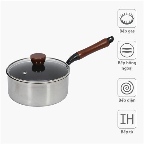 Quánh chống dính kim cương Pearl Metal Fast Cook 18cm kèm nắp, lớp phủ bền chắc, dùng được bếp từ