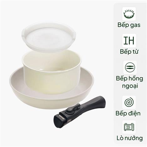 Bộ nồi chảo chống dính Ceramic Pearl Metal Tortino tay cầm rời 4 món