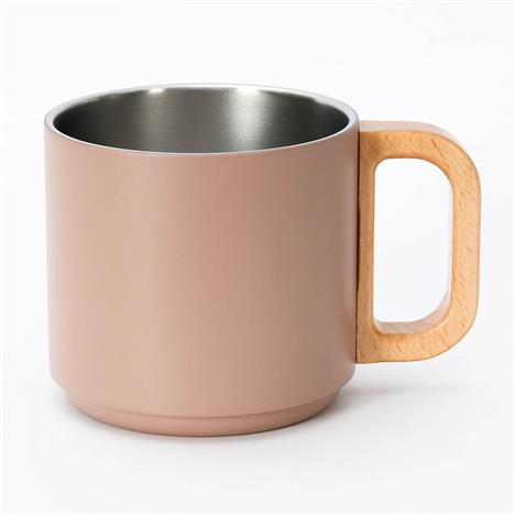 Ly inox giữ nhiệt Pearl Metal 350ml quai gỗ (Hồng Beige)