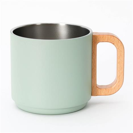 Ly inox giữ nhiệt Pearl Metal 350ml quai gỗ (Xanh)