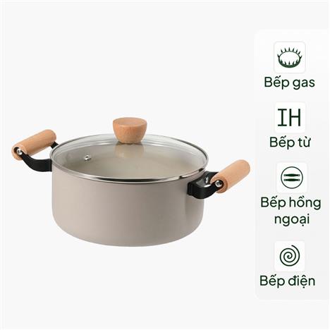 Nồi chống dính Pearl Metal Supple 20cm kèm nắp kính, PFOA, PFOS Free, dùng được bếp từ