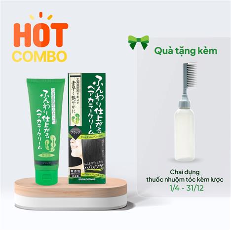 Kem nhuộm phủ bạc Nhật Bản tảo Rishiri bảo vệ tóc 200g-Đen -Tặng Chai đựng thuốc nhuộm kèm lược (Từ 1/4-31/12)