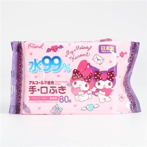 Khăn ướt không cồn, chứa 99% nước My Melody Kuromi 80 tờ