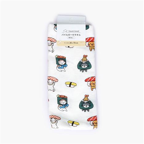 Khăn vải cotton mềm mại hình Sushi & mèo 28x70cm