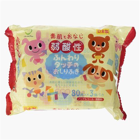 Khăn ướt cho bé, sản xuất Nhật Bản, không cồn, hương liệu 80 tờ x 3 gói