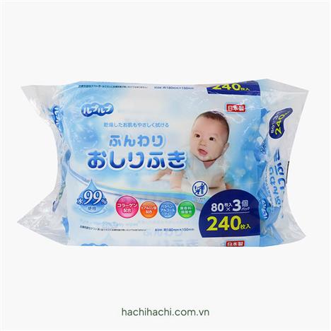 Khăn ướt cho bé, xuất xứ Nhật Bản dưỡng mềm da 80 tờ x 3 gói