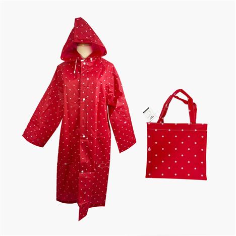 Áo mưa cài nút họa tiết chấm bi kèm túi đựng Free size (Đỏ)