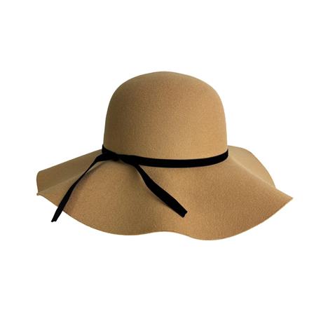 Nón rộng vành vải dạ đính nơ (Beige), Free size