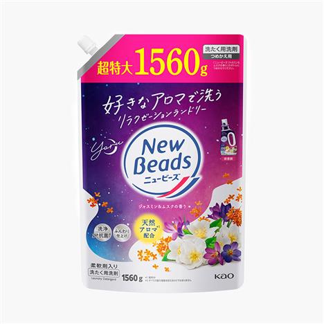 Nước giặt xả kháng khuẩn khử mùi, chống nhăn Kao New Beads Hương hoa nhài xạ hương túi 1560g