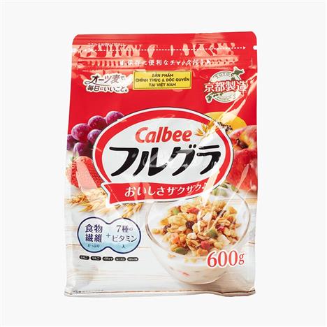 Thực phẩm bổ sung: Ngũ cốc trái cây Calbee 600g, giàu chất xơ, vitamin