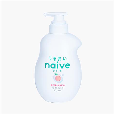Sữa tắm Kracie Naive lá đào 530ml, chứa thành phần làm sạch da 100% thực vật thiên nhiên