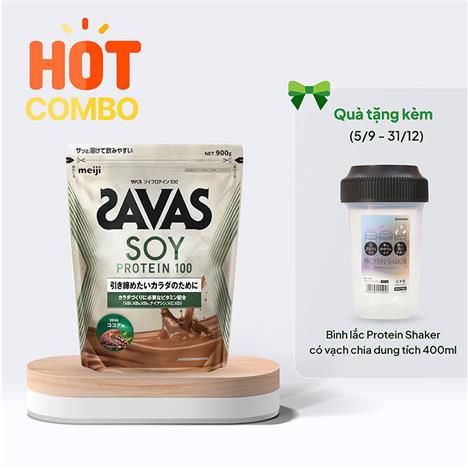 TPBS: Bột Protein thực vật Meiji vị Cacao 900g- Tặng kèm bình lắc có vạch 400ml (Từ 5/1 đến 30/6/2026)
