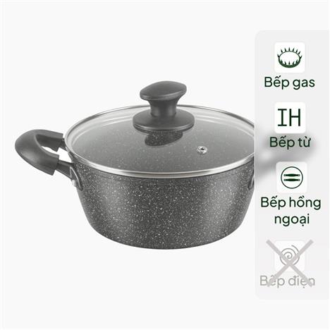Nồi chống dính đá hoa cương 20cm Kèm nắp kính, dùng được bếp từ