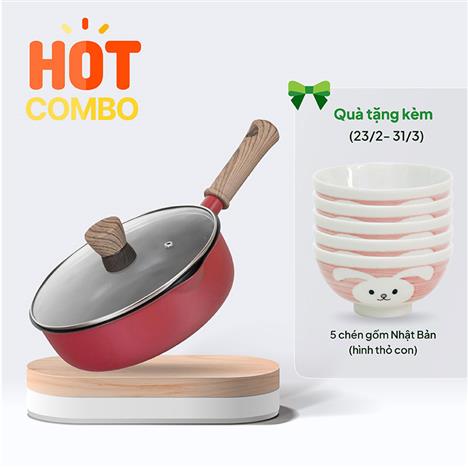 Chảo chống dính Wahei Freiz 22cm kèm nắp, dùng được bếp từ