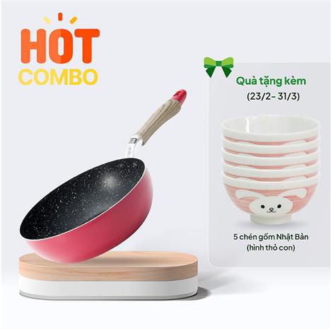 Chảo chống dính đá hoa cương Wahei Freiz 22cm Sâu lòng