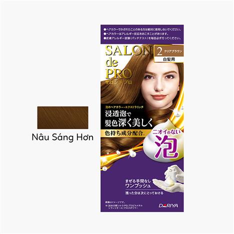 Nhuộm tóc phủ bạc không mùi dạng bọt Salon de Pro 2 Màu nâu sáng hơn 100g, gội nhuộm nhanh chóng tại nhà