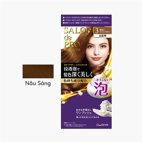 Nhuộm tóc phủ bạc không mùi dạng bọt Salon de Pro 3 Màu nâu sáng 100g, gội nhuộm nhanh chóng tại nhà
