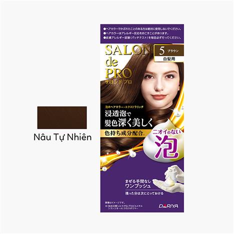 Nhuộm tóc phủ bạc không mùi dạng bọt Salon de Pro 5 Màu nâu tự nhiên 100g, gội nhuộm nhanh chóng tại nhà