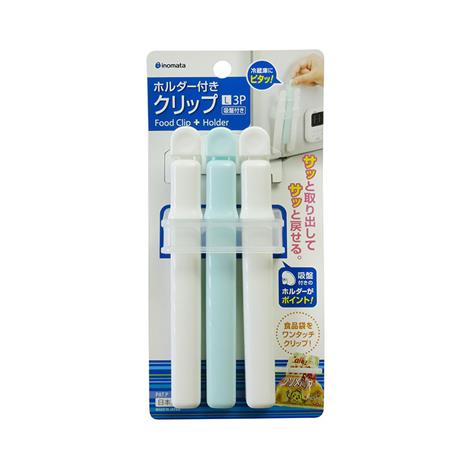 Đồ kẹp miệng túi bảo quản thực phẩm Inomata Nhật Bản 15.5cm 3 cái, kèm giá treo móc hít