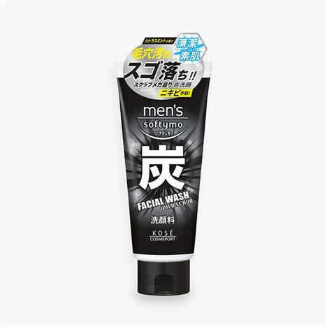 Sữa rửa mặt tẩy tế bào chết than hoạt tính cho nam Kose Softymo 130g