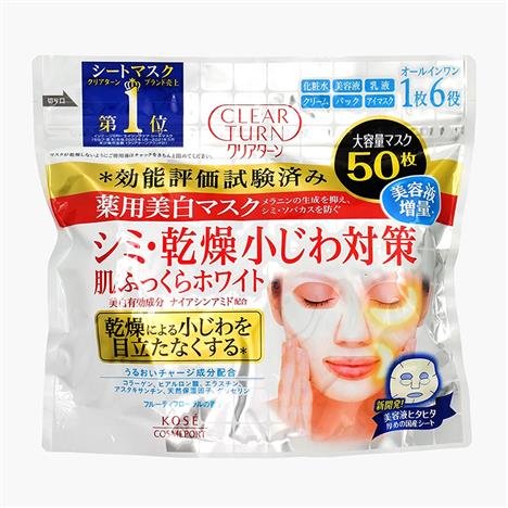 Mặt nạ dưỡng trắng da, giảm nếp nhăn Kose Clear Turn 50 miếng