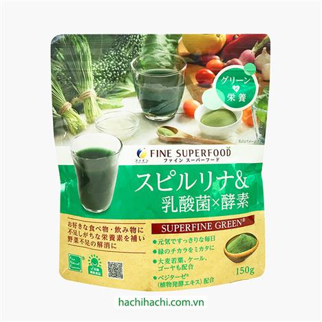 TPBS: Bột uống Fine SuperFood Spirullina Plus Nhật Bản 150g (mầm lúa mạch non, tảo xoắn, lợi khuẩn, enzyme)