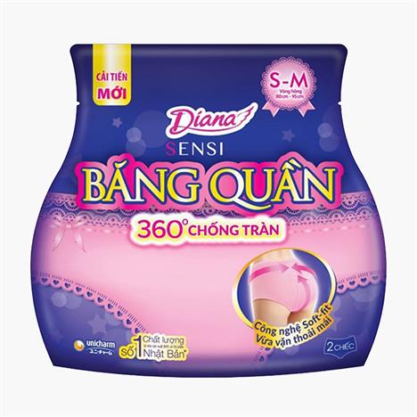 Băng vệ sinh dạng quần chống tràn ban đêm Diana S-M 2 cái (Vòng hông: 80-95cm)