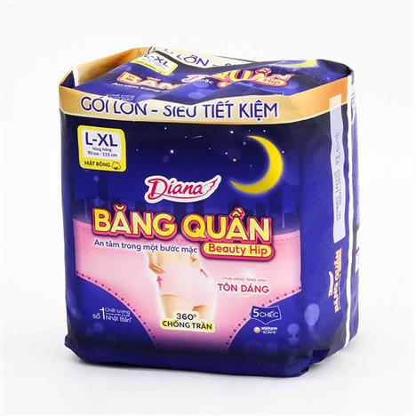 Băng vệ sinh dạng quần chống tràn ban đêm Diana L-XL 5 cái (Vòng hông: 90 - 115cm)