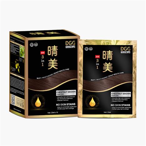 Dầu gội nhuộm tóc phủ bạc DGG Komi 25ml x 10 gói (nâu hạt dẻ)