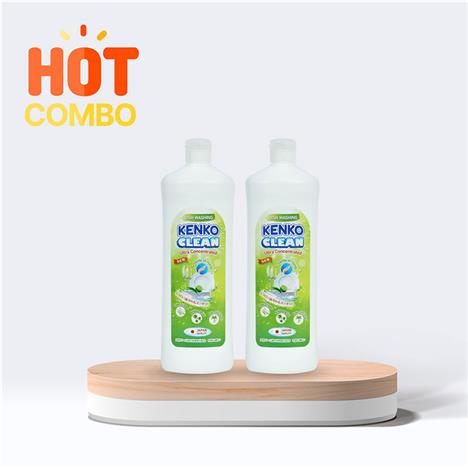 Combo siêu tiết kiệm 2 Nước rửa chén đậm đặc gốc thực vật diệt khuẩn Kenko Clean hương chanh & trà xanh 800ml