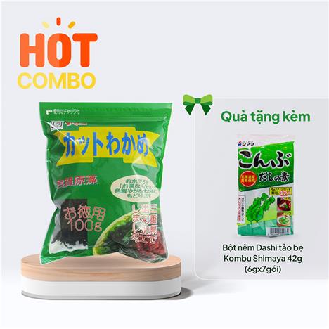 Combo siêu hời mua Rong biển cắt Wakame 100g tặng Bột nêm Dashi tảo bẹ Kombu Shimaya 42g (6gx7gói)